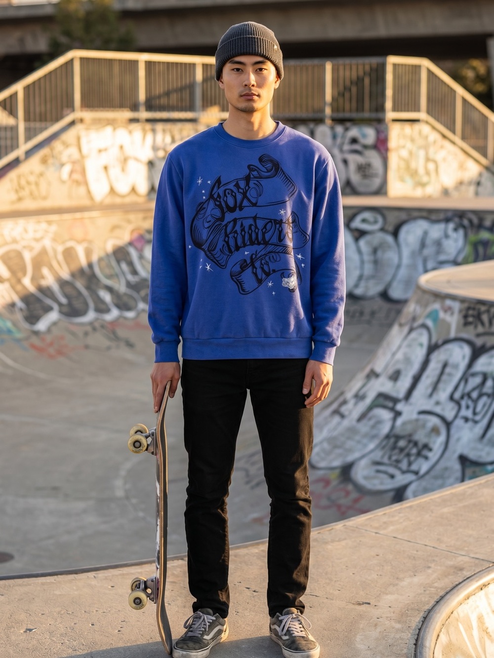 Fox Blue Graphic Crewneck Sweater